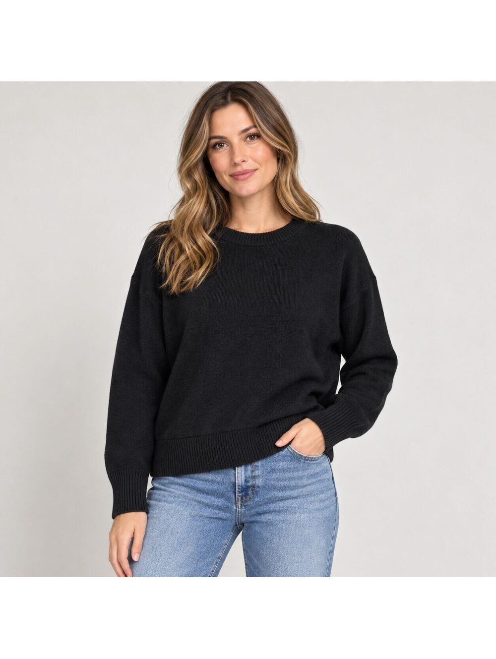 Vince Black Crewneck Pullover Sweater Relaxed Boxy Long Sleeve